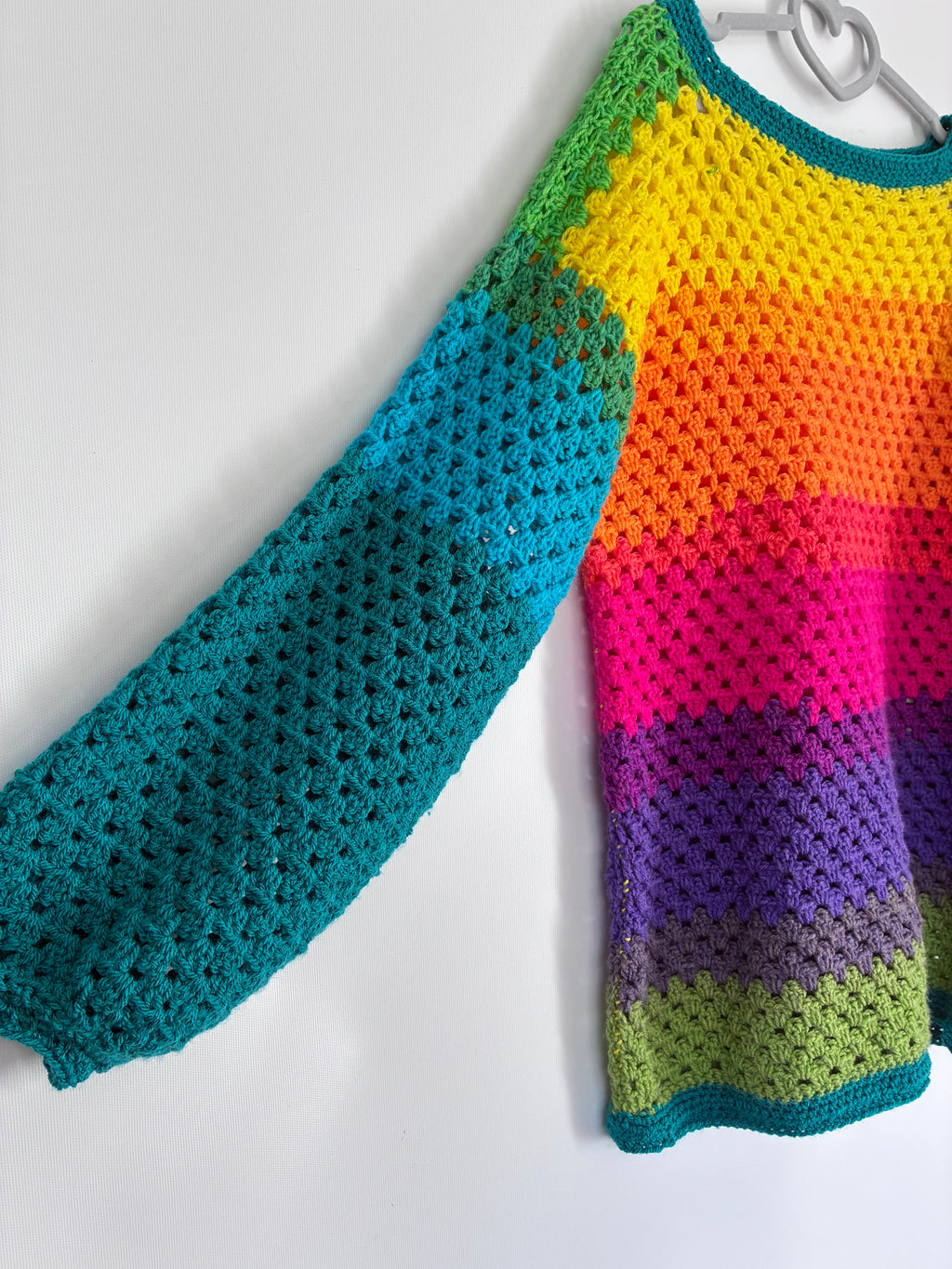 Rainbow Striped Crochet Jumper